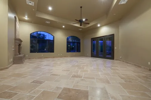 Travertine tile floor with clean grout lines after professional tile and grout cleaning in Roseville